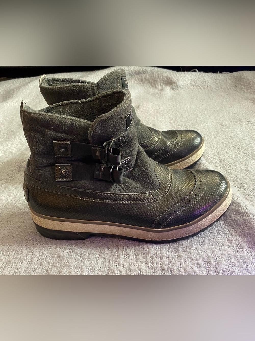 UGG Black Leather & Wool Hybrid Ankle Boots